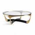 Glass top coffee table with gold and black metal frame modern design