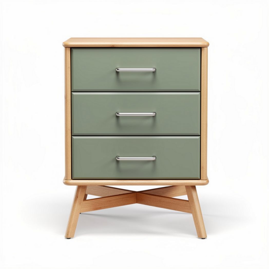 Wooden nightstand with three drawers and green color finish 40 x 30 x 50cm