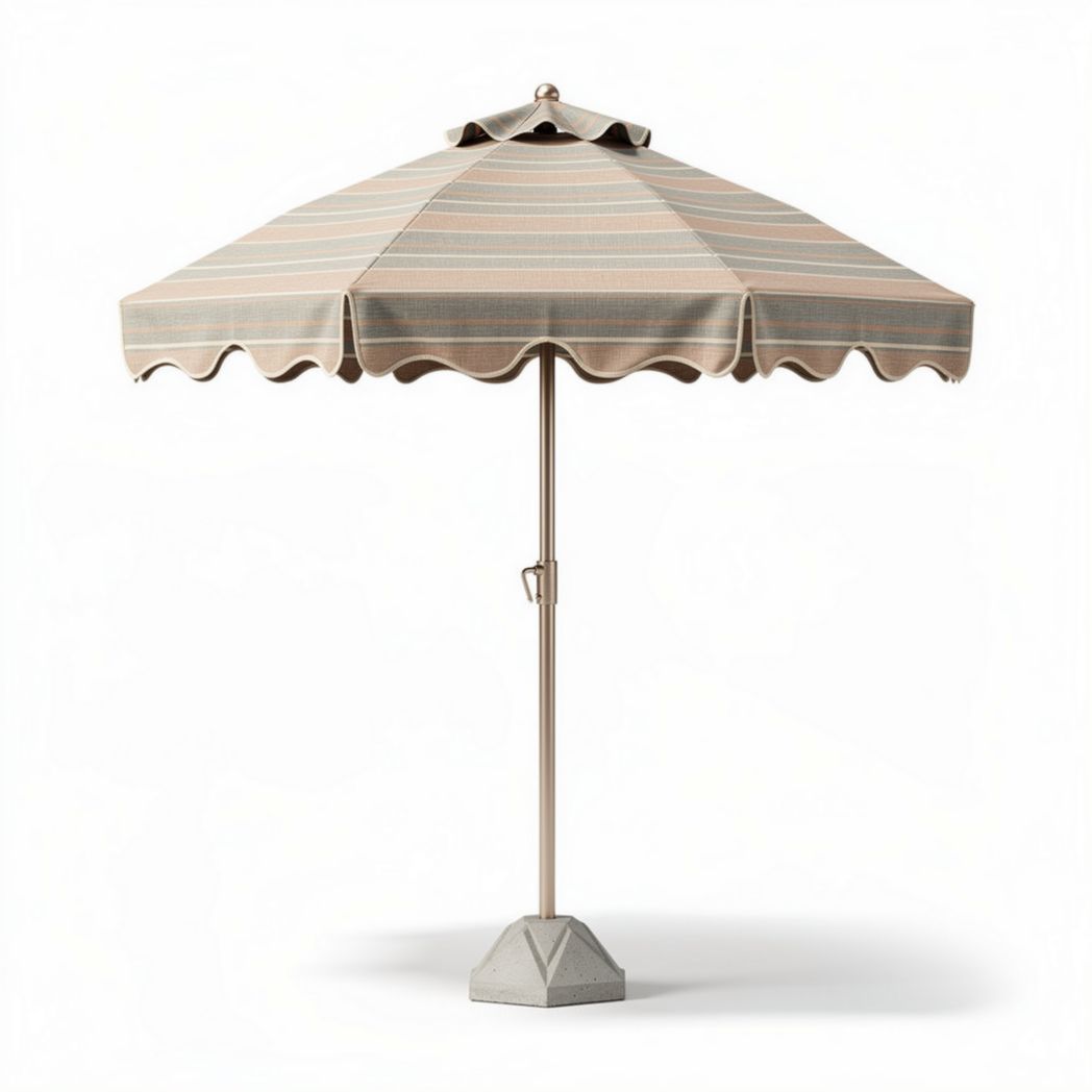 Outdoor patio umbrella with striped canopy and sturdy base 200 x 200 x 250cm