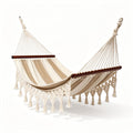 Hammock with wooden spreader bars and cotton fabric for indoor and outdoor use