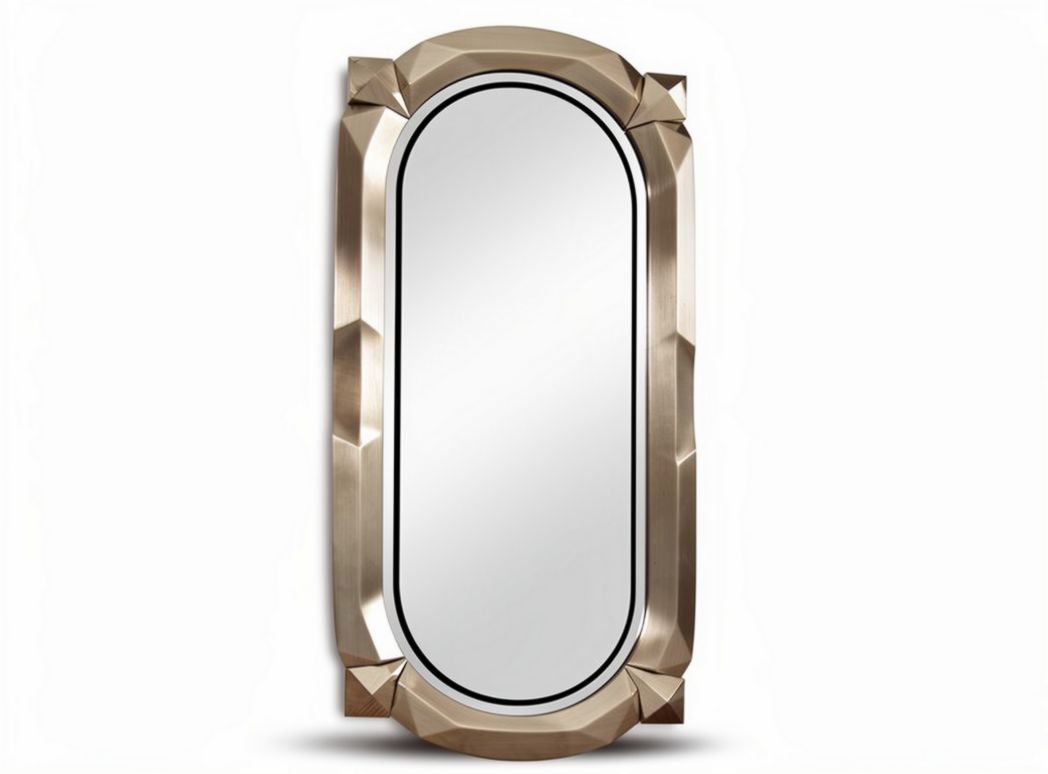 Bronze framed decorative wall mirror with geometric design 120 x 60 x 5cm
