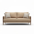 Modern beige fabric sofa with wooden frame and two decorative pillows 190 x 85 x 85cm