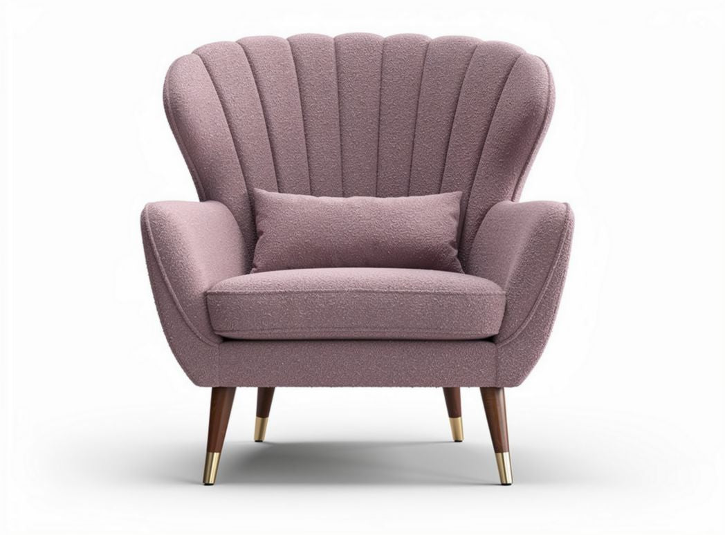 Fabric accent chair with curved back design in light pink 80 x 75 x 90cm
