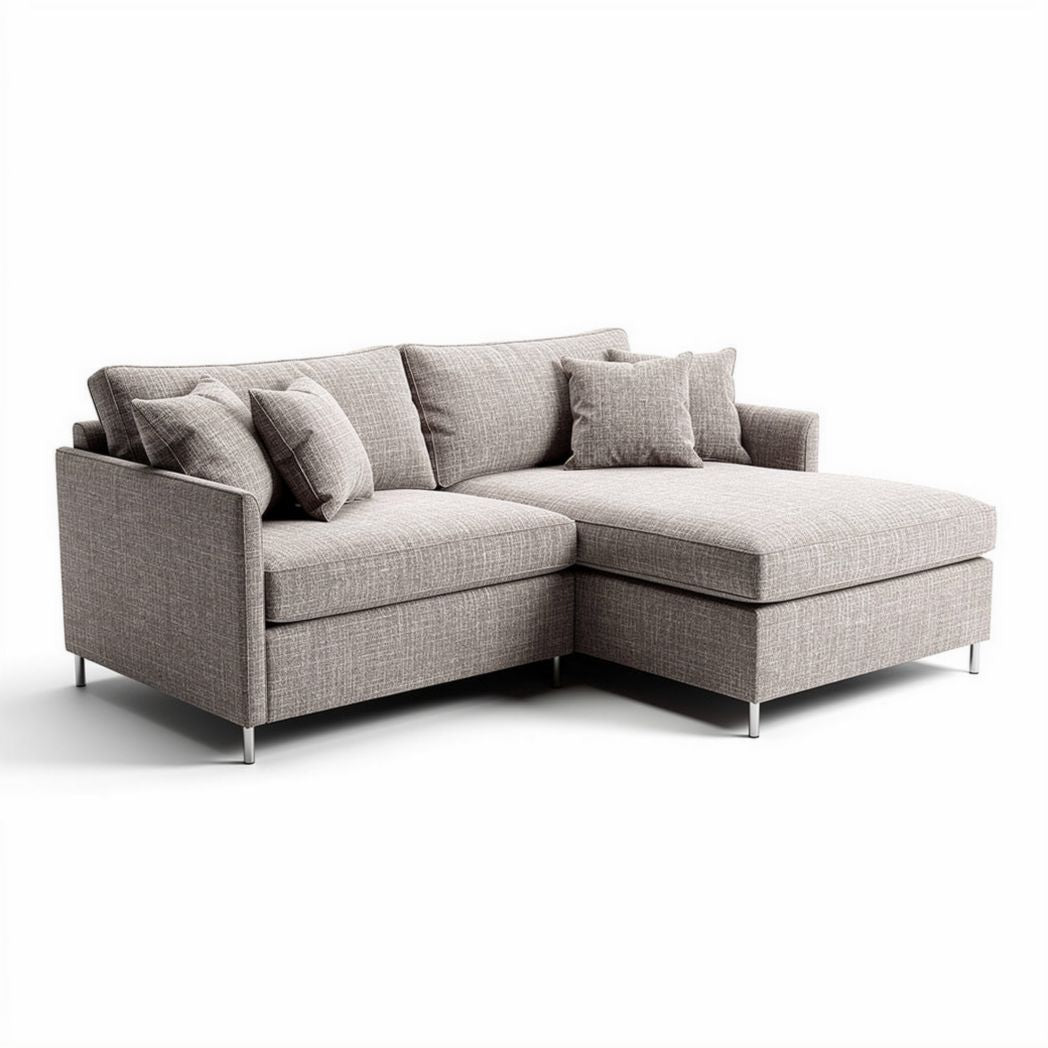Sectional sofa with grey fabric upholstery and stainless steel legs 200 x 90 x 85cm