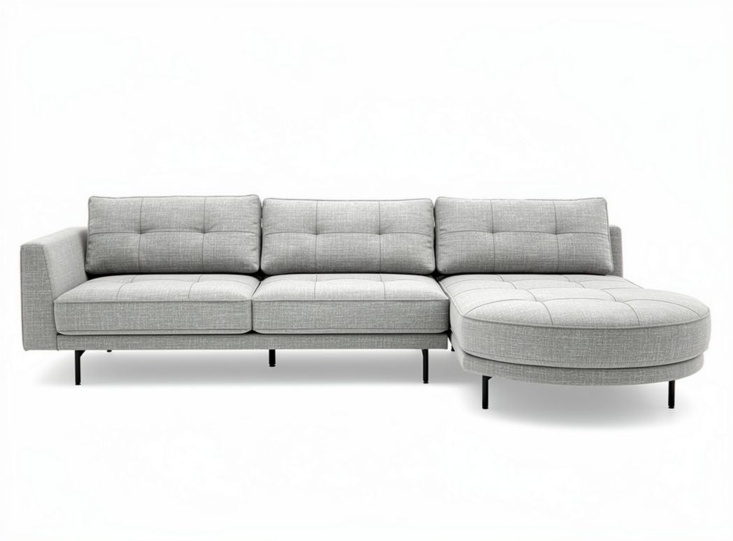 Light grey fabric sectional sofa with storage ottoman 240 x 90 x 85cm